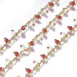 Разноцветный Цельные бисерные цепочки ручной работы, пайки, с катушкой, с настоящими 18 к золотыми медными выводами, белый и красный, 1.8~2.5 мм, около 32.8 футов (10 м) / рулон