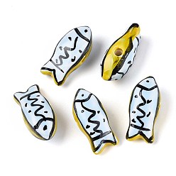 Алиса Синий Ручной фарфоровые керамические шарики, Famille выросли стиле, рыба, Алиса Блю, 22~23x10~11.5x9.5~10 мм, отверстие : 1.8~2.5 мм