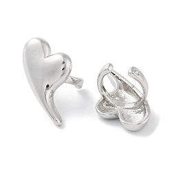 Платина Покрытие стойки, латунная манжета, поиск кольца, без кадмия и без свинца, долговечный, сердце, платина, 18.5x15.5x12 мм, отверстие : 1 мм