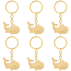 Настоящее золото 18K 6 шт. брелок-подвеска из нержавеющей стали в виде кита, реальный 18 k позолоченный, 78 мм, Кулон : 33x42.5x1.5 мм