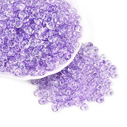 Lilas Perles de rocaille en verre de couleurs transparentes, rondelle, cuisson des peintures, lilas, 6x3mm, Trou: 1.2~1.6mm, environ 2500 pcs / livre