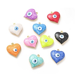 Mixed Color Brass Enamel Pendants, Real 18K Gold Plated, Long-Lasting Plated, Heart with Evil Eye Pattern, Mixed Color, 24x22x8mm, Hole: 1.2mm