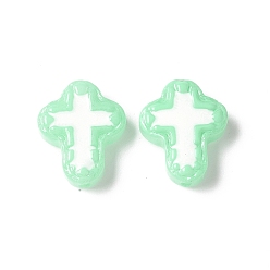 Бледно-Зеленый Бусины из стеклянной эмали, окрашенные методом запекания, бусины ручной работы, крестик, бледно-зеленый, 14.5x11.5x4 мм, отверстие : 1 мм