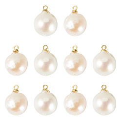 Floral White 10Pcs Natural Baroque Pearl Keshi Pearl Pendants, Teardrop Charms with Brass Bails, Golden, Floral White, 19.5x12x11.5mm, Hole: 1.6mm, Pearl: 10~21.5x9~12.5mm, Hole: 1.6mm