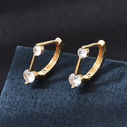 Real 18K Gold Plated Brass Micro Pave Cubic Zirconia Hoop Earrings, Letter D, Real 18K Gold Plated, 14x4x13.5mm
