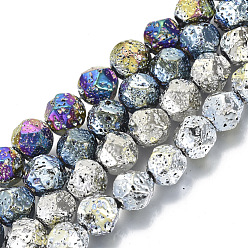 (52) Непрозрачная лаванда Гальванические бусины из натуральной лавы, круглые, неровный, граненые, разноцветные, 10~11x9~10 мм, отверстие : 1 мм, около 38~39 шт / нитка, 15.35 дюйм (39 см)
