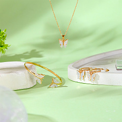 Белый Комплекты из ожерелья с подвеской в виде бабочки из акрила, сережек-гвоздиков и браслетов-манжет для женщин, золотые, белые, 480 мм