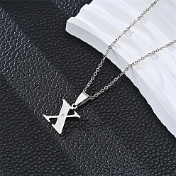 Letter X 201 ожерелья с подвесками из нержавеющей стали и стразами, цвет нержавеющей стали, не тускнеет, Письмо X, 19.69 дюйм (50 см)