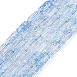 Light Sky Blue Crackle Transparent Glass Beads Strands, Column, Faceted, Light Sky Blue, 9~9.5x5.5~6mm, Hole: 1~1.2mm, about 37~38pcs/strand, 13.39~13.78 inch(34~35cm)