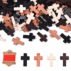 (52) Непрозрачная лаванда 100шт 4цвета деревянные подвески, крестик, с 1шт. вощеного нейлонового шнура, разноцветные, 21~22x14~15x4~5 мм, отверстие : 1.8 мм, 25 шт / цвет