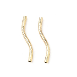 Настоящее золото 18K Латунные трубки изогнутой бисера, без кадмия, без никеля и без свинца, твист, реальный 18 k позолоченный, 23.5~24.5x2 мм, отверстие : 1.2 мм