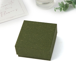 Темно-оливково-зеленый Картонная коробка для украшений из бумаги, подарочная упаковка, Для кольца, серьга, Ожерелье, с губкой внутри, квадратный, темно-оливковый зеленый, 8x8x4 см