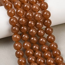 Saddle Brown Dyed Natural White Jade Beads Strands, Smooth Round, Saddle Brown, 10~10.2mm, Hole: 1mm, about 38pcs/strand, 14.96''~15.28''(38~38.8cm)