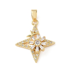 Звезда Вращающиеся подвески из латуни с микропаве из кубического циркония, для успокаивающей медитации, золотые, звезда, 21.5x19x7 мм, отверстие : 4x2 мм
