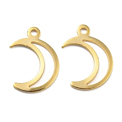 Real 24K Gold Plated Rack Plating Eco-friendly Brass Pendants, Cadmium Free & Lead Free, Moon Charm, Real 24K Gold Plated, 16x11x1mm, Hole: 1.2mm
