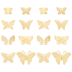 Golden 80 Pcs 8 Style Iron Filigree Joiners Links & Pendants, Butterfly, Golden, 10pcs/style