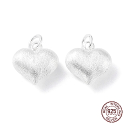 Silver 925 Sterling Silver Pendants, with Jump Rings, Heart Charms, Silver, 12.5x12x6mm, Hole: 3.4mm