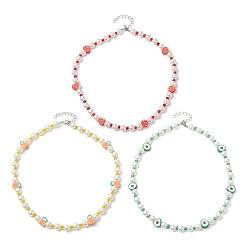 Couleur Mélangete 3 pcs 3 ensemble de colliers de perles en argile polymère, graines de verre et perles acryliques, fraise & ananas & avocat, couleur mixte, 16.42 pouce (41.7 cm), 1 pc / style