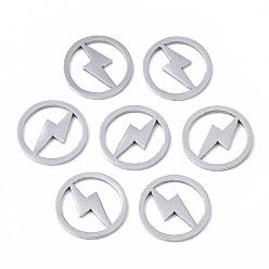 Edelstahl Farbe Anlaufgeschützt 201 Charms aus Edelstahl, Laserschnitt, Ring mit Blitz, Edelstahl Farbe, 12x1 mm