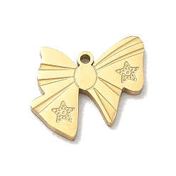 Real 18K Gold Plated 304 Stainless Steel Pendants, Bowknot Charms, Rack Plating, Long-Lasting Plated, Real 18K Gold Plated, 13x16x2mm, Hole: 1.2mm