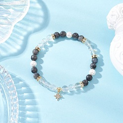 Звезда Латунные браслеты с подвесками из микрофибры и кубического циркония, Браслеты из натуральных круглых бусин кварца и ларвикита для женщин, с оболочкой жемчуг, звезда, внутренний диаметр: 2-1/8 дюйм (5.3 см)