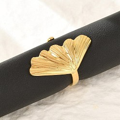 Золотой Лист 304 открытые манжеты из нержавеющей стали для женщин, золотые, внутренний диаметр: 17 мм