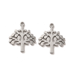 Нержавеющая Сталь Цвет Не тускнеющие 304 подвески из нержавеющей стали, древо жизни прелести, цвет нержавеющей стали, 17x14.5x1.4 мм, отверстие : 1.4 мм