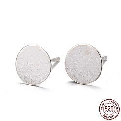 Silver 925 Sterling Silver Flat Pad  Stud Earring Findings, Earring Posts with 925 Stamp, Silver, tray: 7mm, 11.5mm, Pin: 0.8mm
