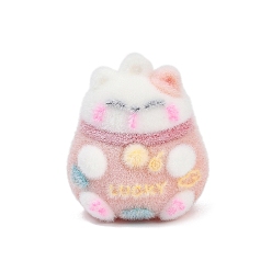 Оранжевый Кулоны из флокированной смолы, манэки-нэко со словом «счастливый», оранжевые, 38x33x28 мм, отверстие : 3 мм