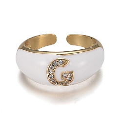 Letter G Brass Micro Pave Clear Cubic Zirconia Cuff Rings, Open Rings, with Enamel, Cadmium Free & Lead Free, Golden, Letter.G, US Size 7 1/4, Inner Diameter: 17.6mm