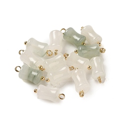 Нефрит Подвески из бамбуковой палочки из натурального нефрита с латунными петлями с покрытием стойки, реальный 18 k позолоченный, долговечный, 14x7 мм, отверстие : 1.6 мм