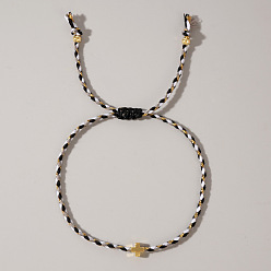 Черный Регулируемые латунные браслеты из плетеных бусин ко Дню матери, плетеные браслеты из волоконного шнура для женщин, крестик, золотые, чёрные, 11.02 дюйм (28 см)