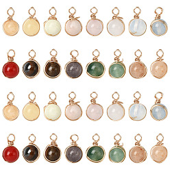 Mixed Stone 32Pcs 16 Styles Natural & Synthetic Gemstone Pendants, with Copper Wire, 12mm, Hole: 2mm, 2pcs/style