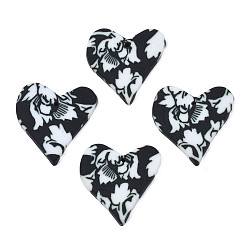 Black Handmade Polymer Clay Pendants, Heart, Black, 26x24.5x3mm, Hole: 1.6mm
