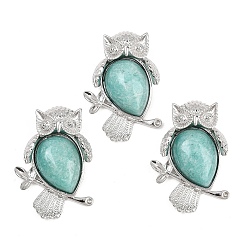 Сова Природные подвески амазонит, латунные драгоценные камни, амулеты в виде животных, стойки покрытие, долговечный, платина, сова прелести, 34x23.5x10 мм, отверстие : 5x3 мм