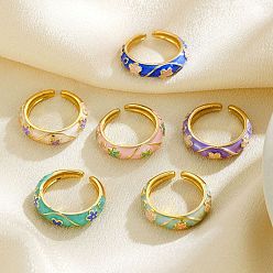 (52) Непрозрачная лаванда Латунные открытые манжеты для женщин, с эмалью, цветок, золотые, разноцветные, 5 мм, внутренний диаметр: регулируемый