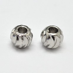 Платина PVD вакуумное покрытие латунные гофрированные круглые разделительные бусины, платина, 3x2 мм, отверстие : 1 мм