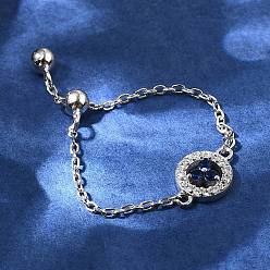 Плоский Круглый 925 Кольца-слайдеры из стерлингового серебра с микропаве из кубического циркония, кольца для звеньев цепи, плоско-круглые, внутренний диаметр: 18 мм