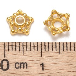 Golden Tibetan Style Alloy Bead Caps, 5-Petal, Golden, Cadmium Free & Nickel Free & Lead Free, 7.5x3mm, Hole: 2mm
