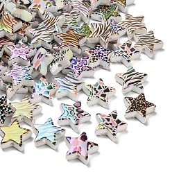 Звезда Радужные переливающиеся напечатанные непрозрачные акриловые бусины, смешанный стиль, звезда, 22x23.5x8 мм, отверстие : 2.5 мм