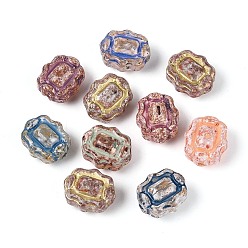 (52) Непрозрачная лаванда Краска для запекания Пикассо и стеклянные бусины, инкрустированные золотым металлом., прямоугольные, разноцветные, 12~12.5x10.5x7 мм, отверстие : 1~1.2 мм