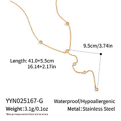Настоящее золото 18K Европейский 304 ожерелья из нержавеющей стали с прозрачными кубическими цирконами, плоскими круглыми, с кисточками, реальный 18 k позолоченный, 16.14 дюйм (41 см)