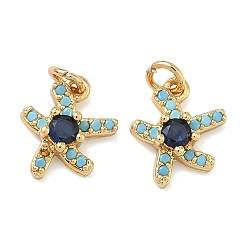 Настоящее золото 18K Латунные микро проложить кубического циркония подвески, прелести морская звезда, без свинца и без кадмия, стойки покрытие, долговечный, реальный 18 k позолоченный, 11x9x3.5 мм, Перейти кольцо: 4x0.8 мм, внутренний диаметр: 2.5 мм