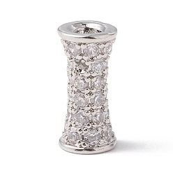 Платинированный Экологически чистые латунные бусины из циркония с микропаве, долговечный, без свинца и без кадмия, колонка, Реальная платина, 9.5x4.5 мм, отверстие : 1 мм