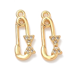 Прозрачный Латунные микро проложить кубического циркония подвески, подвески в форме броши, без никеля , реальный 18 k позолоченный, прозрачные, 13x5.5x2 мм, отверстие : 0.9 мм