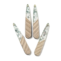 Темный Морско-зеленый Деревянные подвески, смола и золотая фольга, слеза, темно-зеленый, 44x7.5x4 мм, отверстие : 1.5 мм