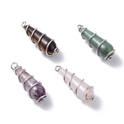 Mixed Stone Teardrop Natural Mixed Gemstone Pendants, with Silver Copper Wire Findings, 37x12x12.5mm, Hole: 2~3mm