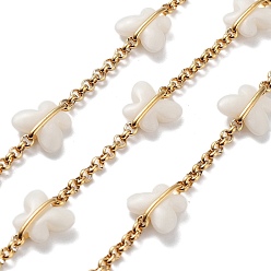 Белый Ионное покрытие (ip) 304 звенья цепи из нержавеющей стали, со смолой, эмалью и катушкой, несварные, реальный 18 k позолоченный, бабочка, белые, 10x10x4 мм, около 32.81 футов (10 м) / рулон