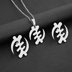 Нержавеющая Сталь Цвет 304 комплекты из ожерелий и серег-гвоздиков с подвесками в виде символа Африки из нержавеющей стали, цвет нержавеющей стали, 30x25 мм и 500 мм