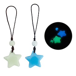 Mixed Color 2Pcs 2 Colors Luminous Star Resin Mobile Straps, Mixed Color, 89mm, 1pc/color